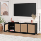 Hudson&Canal - Meuble TV Pryce pour téléviseurs jusqu'à 78 pouces - Grain noir/rotin naturel-Dimensions du produit : 15,5" L x 70" l x 24" H