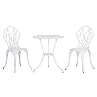 Outsunny - Ensemble de bistro de patio de 3 pièces pour balcon, blanc-Ensemble bistro 3 pièces : 1 table ronde et 2 chaises 
