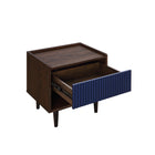 Manhattan Comfort - Lot de 2 tables de chevet Duane 51,4 cm style mid-century modern - brun foncé et bleu marine-Design nervuré avec finition stratifiée effet bois