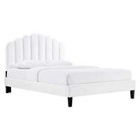 Modway - Daisy Performance Velvet Lit de plateforme complet, Blanc-Lit double moderne vintage