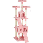 PawHut - Arbre à chat 68 po, tour à chat grande taille à plusieurs niveaux, rose-Arbre à chat haut à plusieurs niveaux avec 3 x plateformes supérieures, 2 x grands condos, 2 x échelles, 3 x jouets suspendus pour que le chat puisse jouer 