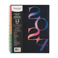 Organized - Planificateur 2027 daté grand format 12 mois à double spirale - 11,50 po x 10,25 po - Shadow Blooms - Anglais-Ce planificateur daté de 12 mois couvre la période de janvier à décembre 2027 
