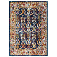 Modway - Entourage Jessa Treillis floraux vintage vieillis Tapis de 5 pi l x 8 pi L - Bleu Orange Jaune Rouge-Tapis vintage en treillis floraux vieillis