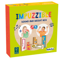 Beleduc - Jeu Impuzzible-Ce jeu de mémo entraîne l'oreille et le sens des poids. Trouvez les paires correspondantes par poids ou par son et assemblez-les