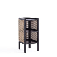 Manhattan Comfort - Table d’appoint chic industrielle de 11,81 po de Versailles - Noir et canne naturelle-Moderne - Table d’appoint chic industrielle en rotin parfaite pour le salon et la chambre