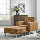 Modway - Loft Touffe Cuir végane Fauteuil et ensemble ottoman - Silver Tan-Pieds tubulaires en acier inoxydable