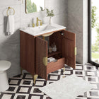 Modway - Daylight 30" Vanette de salle de bain - Noyer blanc-Trous centraux de 8"