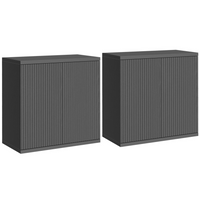 HOMCOM - Buffet cannelé 30,7 po avec porte à ouverture par pression - noir gris vieilli - ensemble de 2-Ensemble de deux pièces permettant un placement flexible et maximisant le rangement dans n'importe quelle pièce