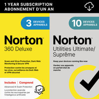 Norton - 360 Premium avec Utilities Ultimage logiciel antivirus -3 appareils - abonnement d'un an [téléchargement]-Protection contre les escroqueries alimentée par l’ia: Le moteur deprotection alimenté par l’IA de Norton aideà vous protéger contre les arnaques sophistiquées lorsque vous magasinez, effectuez des transactions bancaires, regardez des vidéos en ligne1 ou textez.  