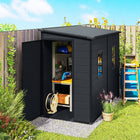 Outsunny - Abri de rangement extérieur 4,3 pi x 8 pi, avec porte verrouillable, gris foncé-Le plancher intégré garde les articles au sec pour une protection fiable 
