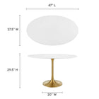 Modway - Lippa Ovale de 48 po Bois Table à manger, Or Blanc-Plateau de table en MDF laqué
