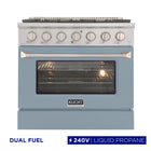 Kucht - 36 po Série KDF Cuisinière Pro Style au gaz propane - Acier inoxydable/Gris ciment-Cuisinez et pâtissez comme un professionnel avec le four à convection extra-large de 5,2 pi³, configuration à 5 grilles et grande fenêtre de four