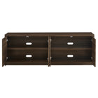 Hudson&Canal - Meuble TV Desmond pour téléviseurs jusqu'à 78" - Chêne foncé-Nettoyer avec un chiffon doux et sec, sans produits chimiques agressifs ni produits de nettoyage abrasifs