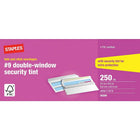 Staples - Enveloppes de sécurité nº 9 à fenêtre double Pliez et collez, 3 7/8 x 8 7/8 po, 24 lb, blanc, boîte de 250-Format d'enveloppe nº 9 idéal comme enveloppe de retour car il tient parfaitement bien dans une enveloppe nº 10 standard