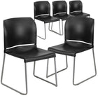 Chaise empilable noire profilée HERCULES d’une capacité de 880 lb à dossier complet avec base traîneau enduite de poudre grise-Ensemble de 5 chaises empilables polyvalentes