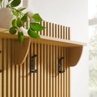 Modway - Render Cannelé Arbre de salle 3-en-1 avec banc de rangement et porte-manteaux in Chêne-Détails en rotin et finition du grain du bois