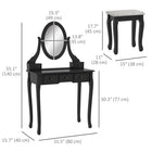 HOMCOM - Coiffeuse avec tabouret - 31,5 po L x 15,7 po l x 55,1 po H - noir-5 tiroirs offrant un grand espace de rangement 