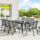 Outsunny - Ensemble de salle à manger de patio 9 pièces, table de patio et chaises empilables - gris clair-Les chaises de patio empilables économisent de l'espace lorsqu'elles ne sont pas utilisées, faciles à ranger