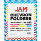 JAM Paper - Chemises plastiques couleur POP - 2 pochettes résistantes avec 3 perforations - couleurs tendance à chevrons assorties - Paquet de 6-Ces dossiers sont parfaits pour vous aider à garder vos fichiers importants en sécurité, sécurisés et organisés à l'école, au bureau, à la maison ou en déplacement !