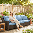 Outsunny - Canapé de patio extérieur modulaire de 4 places, bleu-Ce mobilier de terrasse offre un espace spacieux pour que quatre personnes se détendent ensemble