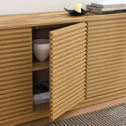 Modway - Render 4 portes Cannelé Meuble de télévision pour meuble de buffet - Chêne-Trous de gestion des câbles
