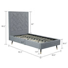 Manhattan Comfort - Lit une place moderne Crosby 81,1" en velours - Gris-Présente une tête de lit cousue avec un motif en chevrons