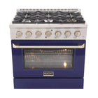 Kucht - 36 po Série KDF Cuisinière Pro Style au gaz propane - Acier inoxydable/Bleu-Cuisinez et pâtissez comme un professionnel avec le four à convection extra-large de 5,2 pi³, configuration à 5 grilles et grande fenêtre de four