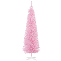 HOMCOM - Sapin de Noël artificiel 6' mince - décoration de fête - rose-La couleur rose crée une atmosphère romantique, ajoutant la joie de Noël à cet arbre de Noël 