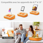 ShoppingAll - Coussin Support Réglable Pour Tablette Avec Bol À Collations - Orange-Utilisation Polyvalente 2-en-1 - Sert de support pour tablette ou de bureau sur les genoux. Fixez le bras pour un usage mains libres ou retirez-le pour plus de confort.