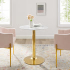 Modway - Verne 28 po Marbre artificiel Table à manger, Or Blanc-Table en marbre artificiel