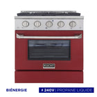 Kucht - 30 po Série KDF Cuisinière Pro Style au gaz propane - Acier inoxydable/Rouge-Éléments de cuisson doubles offrant une performance puissante : 3 000 watts (base) et 850 watts (haut), avec un gril de 3 500 watts pour une chaleur intense