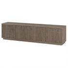 Hudson&Canal - Meuble TV Hanson pour téléviseurs jusqu'à 85 pouces - Chêne gris vieilli-Le dessus a une capacité de poids de 75 lb, les étagères inférieures peuvent supporter 25 lb chacune
