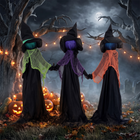 HOMCOM - Trio de sorcières 4 pi tenant les mains avec têtes lumineuses - multicoloure-Trois piquets de sol en forme de H de 16,1 po permettent de maintenir l’installation de 47,2 po en place en toute sécurité 