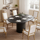 HOMCOM - Table extensible convertible de forme ronde à ovale 43,5 po-59 po pour 6-8 personnes - grain de bois noir-Rangez les plateaux d'extension sous le plateau de table pour plus de commodité 