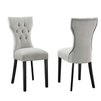 Modway - Silhouette Performance Velvet Chaises de salle à manger Ensemble de 2 - Gris clair-Cadre en bois massif