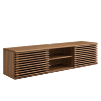 Modway - Render Fixation murale de 60 po Meuble téléviseur multimédia, Noyer-Meuble téléviseur moderne du milieu du siècle