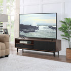 Manhattan Comfort - Meuble TV Duane 59,25 po style Mid-Century Modern - Marron Foncé et Noir-Comprend 1 tiroir à extension totale, 2 compartiments à étagère et 1 porte coulissante sur rail en plastique