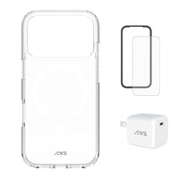 AXS - Ensemble de départ - Ultra Clear, protecteur d'écran et chargeur 30W pour iPhone 17 Pro-Étui résistant aux chutes avec des poches d’air absorbant les chocs
