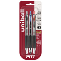 uni-ball - Stylos gel rétractables 207 – 0,7 mm – assortis – paquet de 3-Stylos Gel