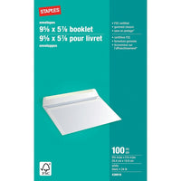 Staples - Enveloppes blanches pour livrets, 5 7/8 po x 9 5/8 po, bte/100 - avec colle-5 7/8 po x 9 5/8 po  