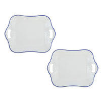 Casa Domani - Plateau Rectangulaire Café Bleu 32x33cm - Lot de 2-Fait de porcelaine