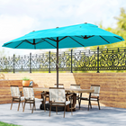 Outsunny - Parasol de patio avec manivelle de levage - 15 pi - bleu clair-Grand parapluie double toit de 8,7 pi de diamètre avec une hauteur de 7,8 pi pour une large couverture contre le soleil
