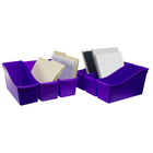 Storex - Grand bac à livres, violet, paquet de 6-Les côtés des bacs se connectent ensemble pour un stockage en toute sécurité
