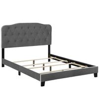 Modway - Amelia Performance Velvet Lit Queen, Gris-Cadre de lit moderne avec tête de lit