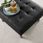 Modway - Loft Touffe Cuir végane Ottoman - Argent noir-Touffage linéaire en bouton biscuit