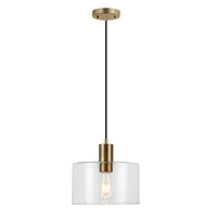 Hudson&Canal - Suspension Henri de de 25 cm de large avec abat-jour en verre - Laiton/Transparent-Design industriel pour votre entrée, votre foyer ou votre cuisine