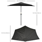 Outsunny - Parasol demi-cercle pour patio avec manivelle et 5 baleines - 9 pi - noir-Montage et démontage pratiques grâce à la manivelle