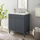 Modway - Render 30" Armoire à coiffeuse de salle de bain - Gris blanc-Portes à fermeture douce