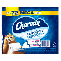 Charmin - Papier hygiénique Ultra Soft - rouleaux Méga - paquet de 18-L’emballage comprend 18 rouleaux Méga (224 feuilles par rouleau) de papier hygiénique Charmin Ultra Soft