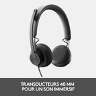 Logitech Zone 750 Casque Filaire On-Ear avec micro anti-bruit avancé-Connexions multiples : USB-C Simple et adaptateur USB-A inclus pour une compatibilité plug-and-play pour tous vos appareils ; le câble est durable, fiable et simple d'utilisation